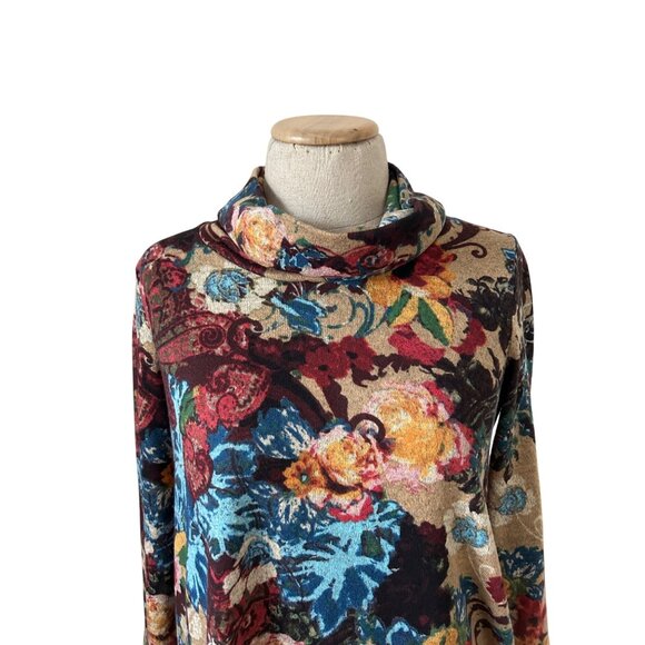 Ali Miles Womens SP Floral Print Cowl Neck Tunic Top Multicolor 3/4 Sleeve - Picture 2 of 11